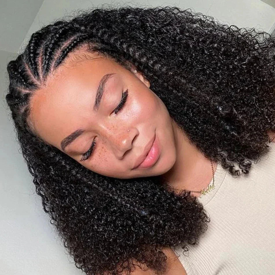16" Human Hair Bob Braid Wig | Afro Kinky Curly | 250% Density | Remy Hair | Lace Front