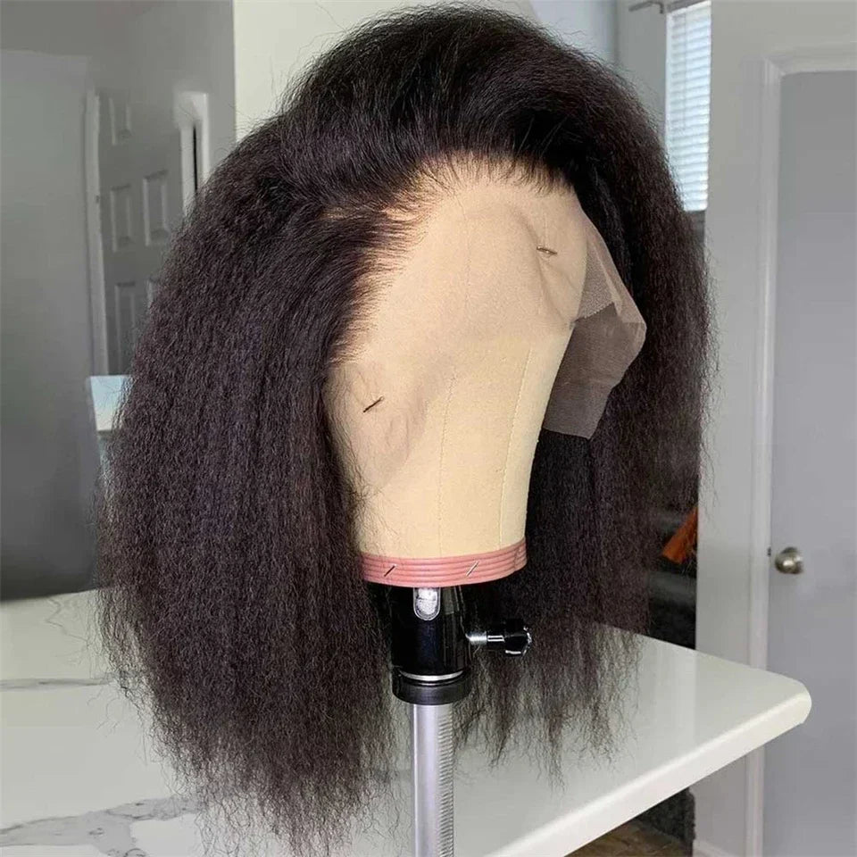 250% Density Kinky Straight Bob Wig | 13x4 HD Transparent Full Lace Frontal Human Hair Wig (Pre-Plucked for Black Women)