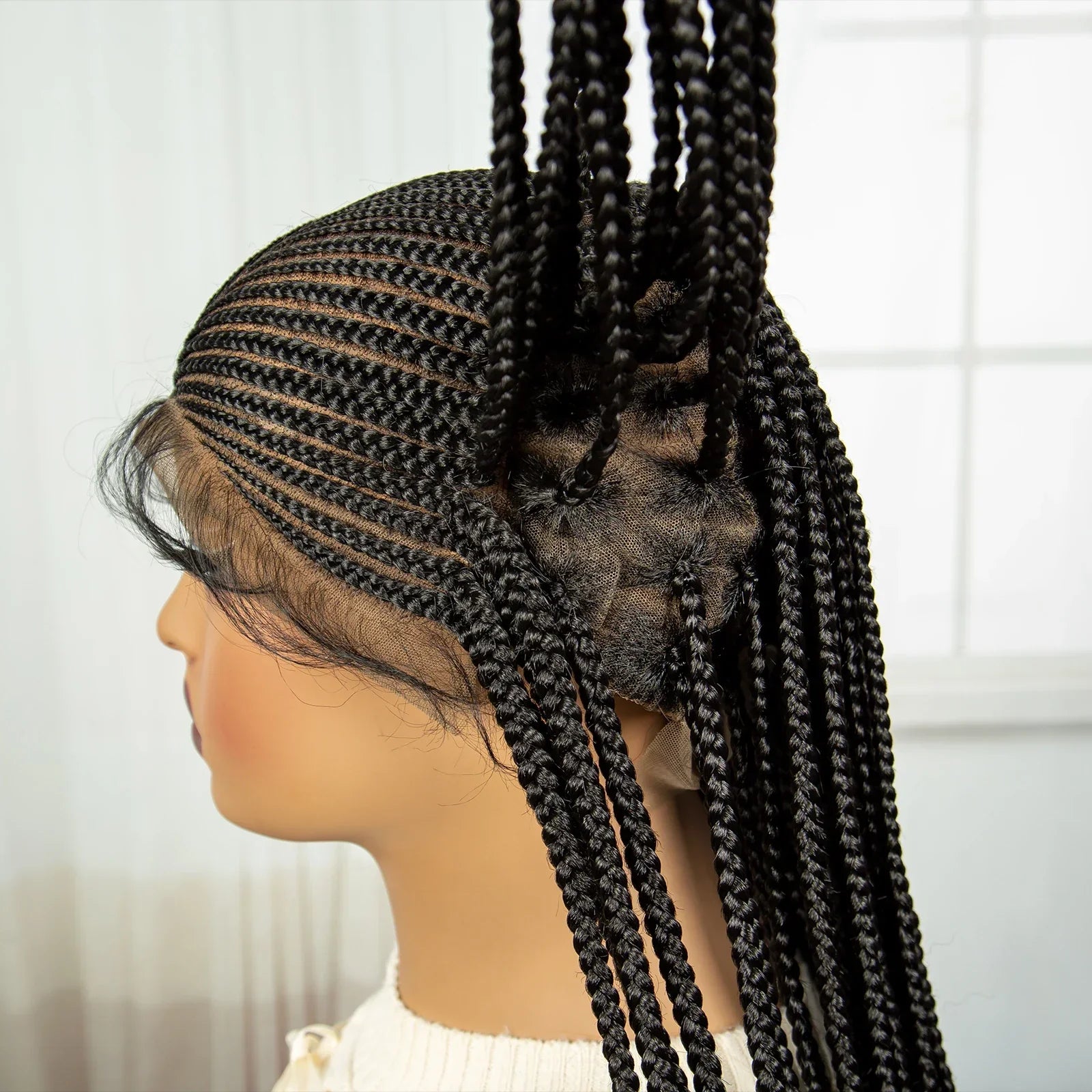 36 Inch Full Lace Braided Wig - Handmade Cornrow Braids with Baby Hair - Synthetic Lace Front Braided Wig for Black Women