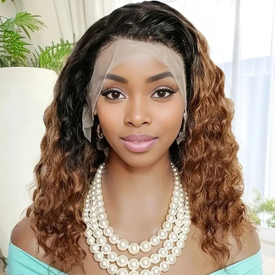 250% Density Ombre Ginger Brown Loose Deep Curly Wig | 13x4 Transparent Lace Front Human Hair