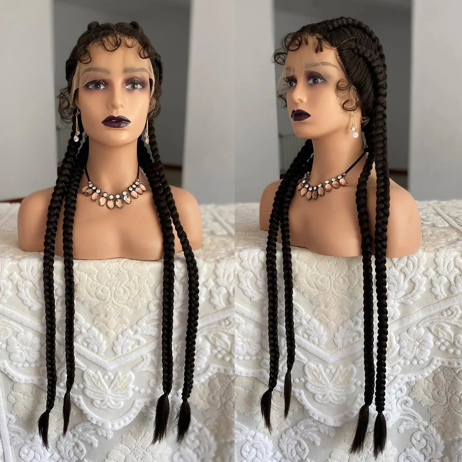 32" Twist Cornrow Braids Wig | Lace Front | Baby Hair | DIY & Cosplay | Synthetic