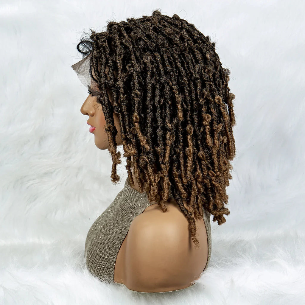16" Short Knotless Butterfly Locs Wig | Synthetic Lace Front