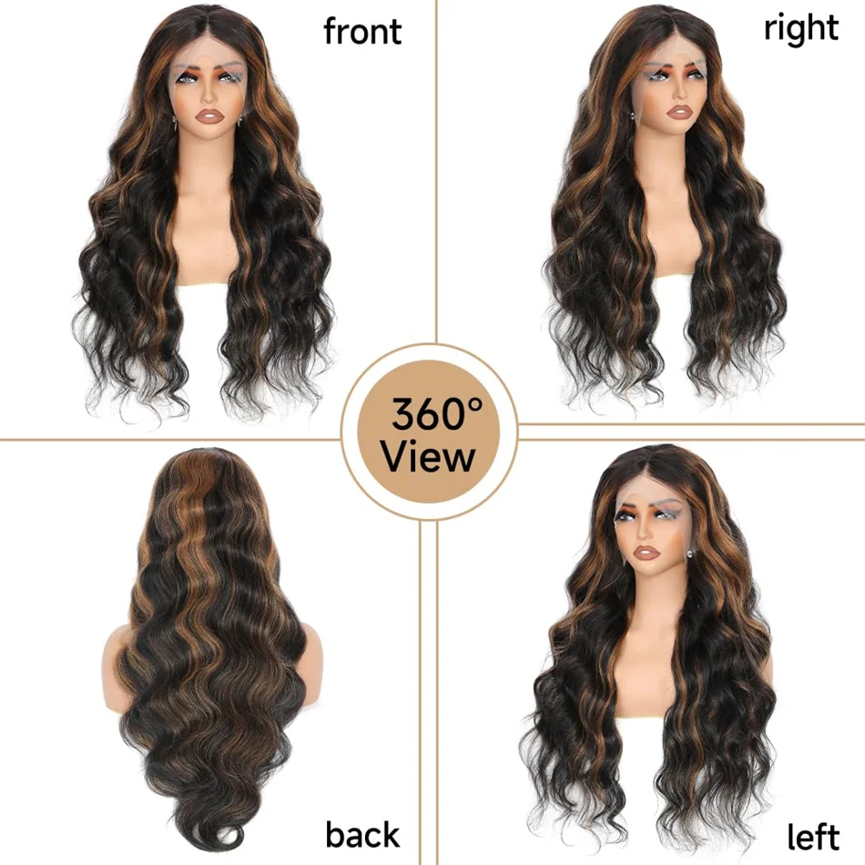30 Inch Honey Blonde Highlight Body Wave Wig | 13x4 Transparent Lace Front Brazilian Human Hair
