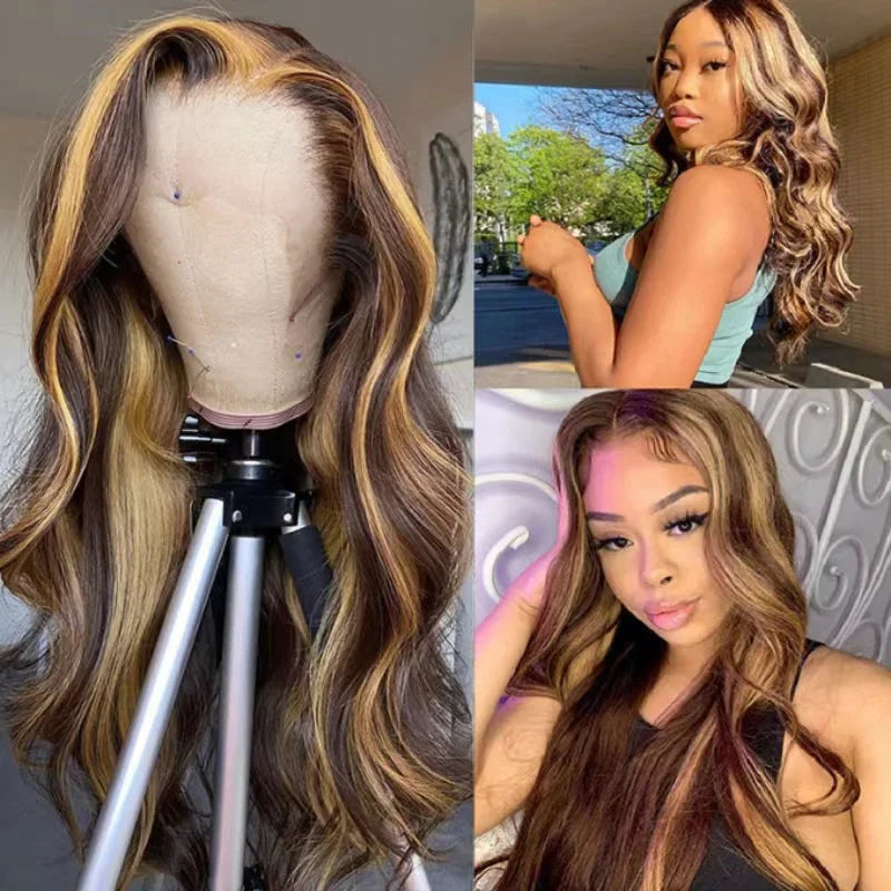 65CM Highlight Blonde & Honey Piano Color Lace Front Human Hair Wig | Brazilian Body Wave Lace Wig for Women