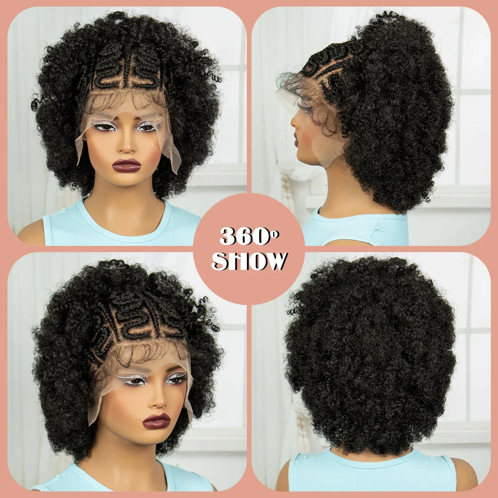 Afro Kinky Curly Cornrow Braids Wig | Transparent Full Lace | Baby Hair