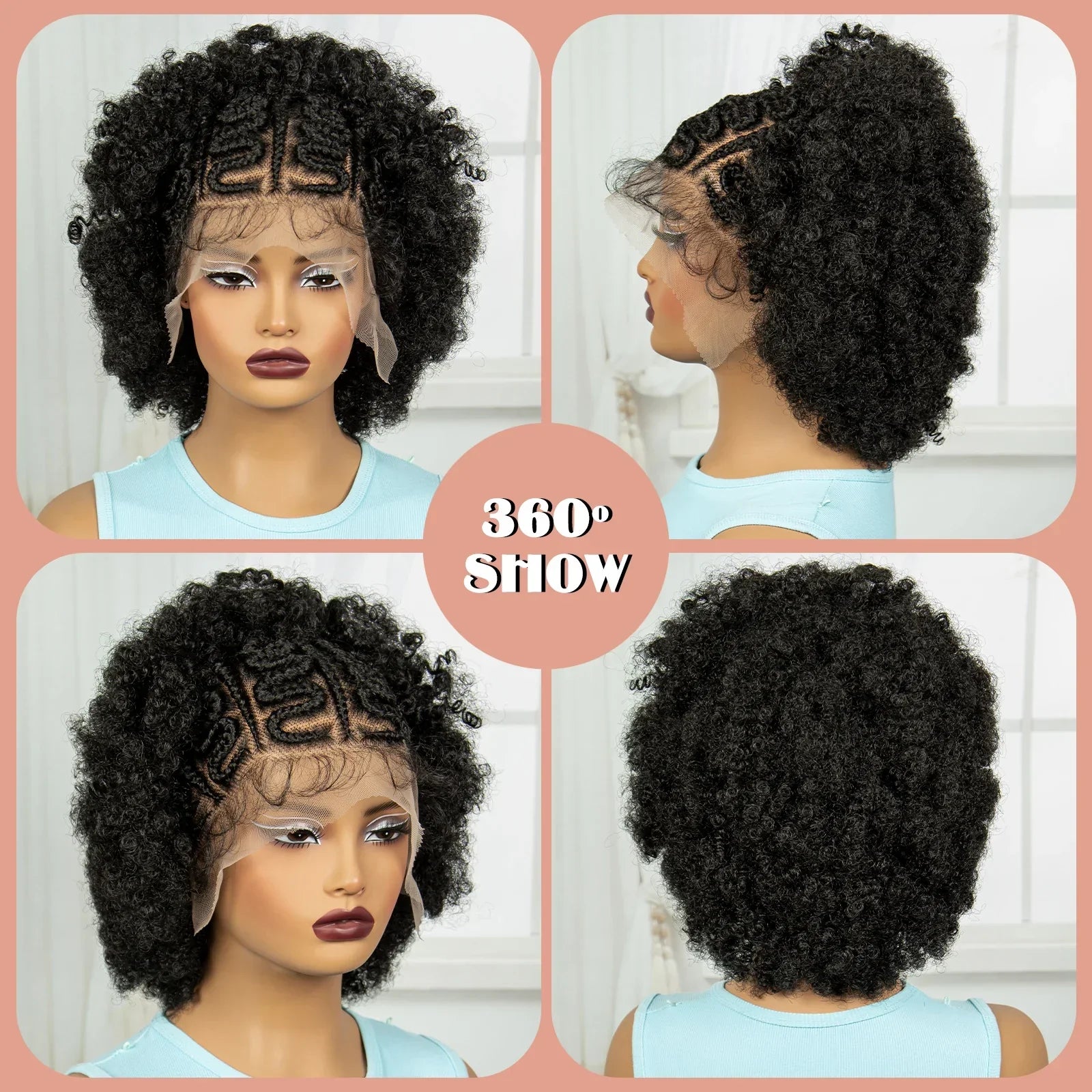 Afro Kinky Curly Cornrow Braids Wig | Transparent Full Lace | Baby Hair