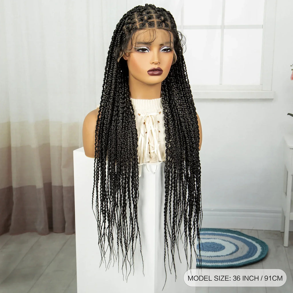 36" Cornrow Knotless Box Braids Wig | Full Lace Frontal | Baby Hair