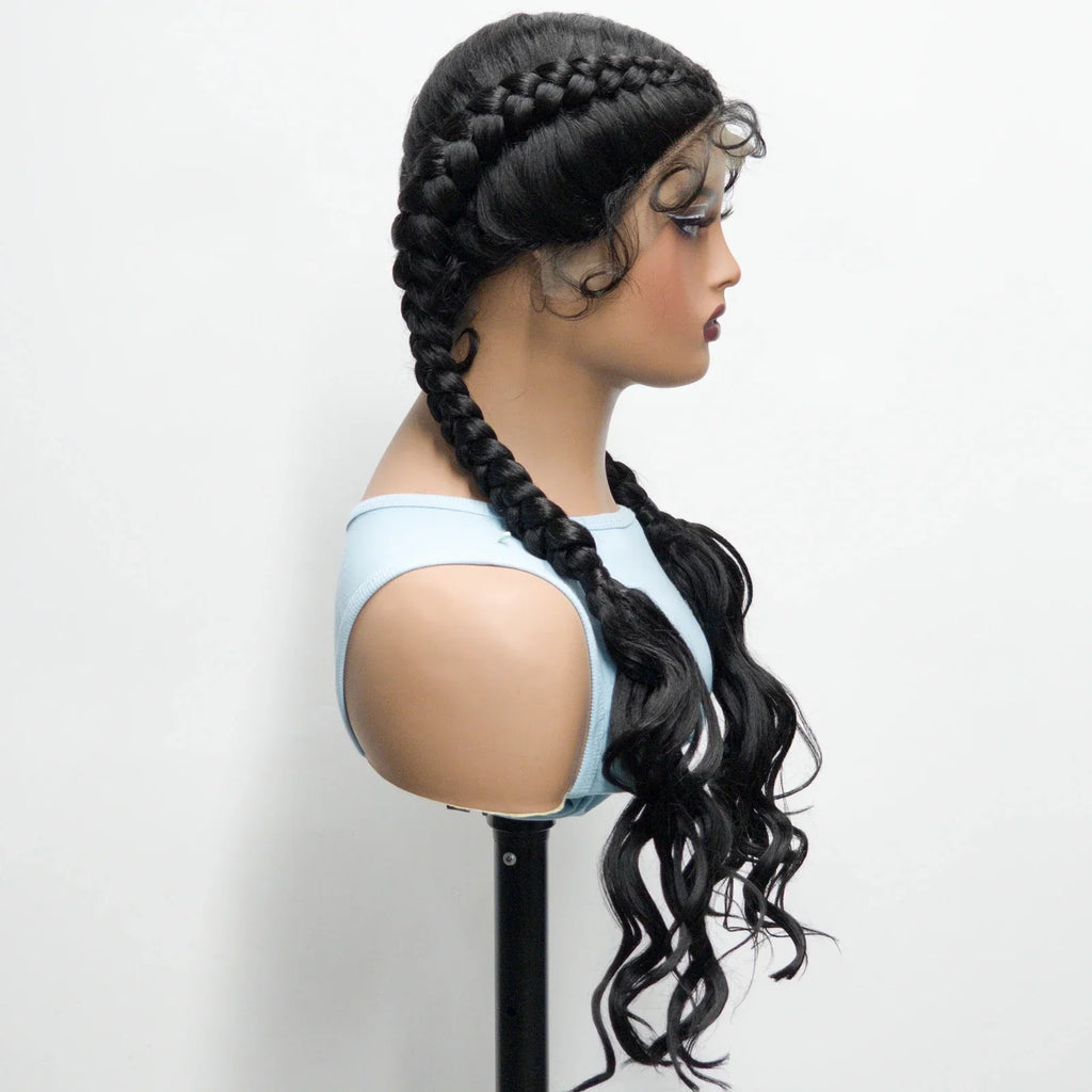 34" Ombre Twist Braided Lace Wig | Curly Ends | Baby Hair | Synthetic Braids | Black Women