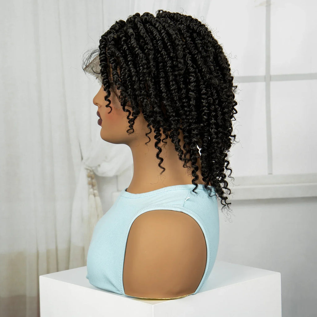 10" Natural Twist Braids Wig | Full Lace | Baby Hair | Short Braided Style