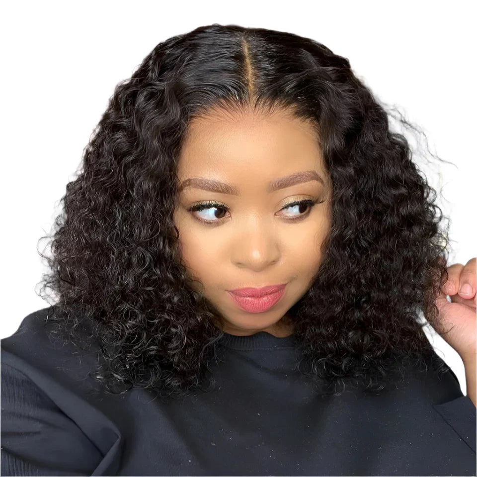 180% Density Deep Wave Bob Wig | Transparent Lace Front Human Hair