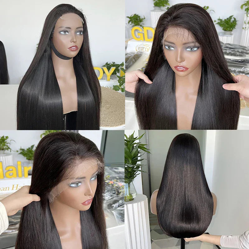 250% Density HD Lace Frontal Wig | Super Double Drawn Straight Virgin Human Hair | Natural Black