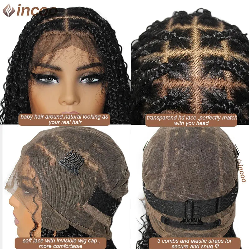 12" Boho Box Braid Lace Front Wig | Knotless | Curly Ends | Pre-Plucked | Synthetic Summer Wig