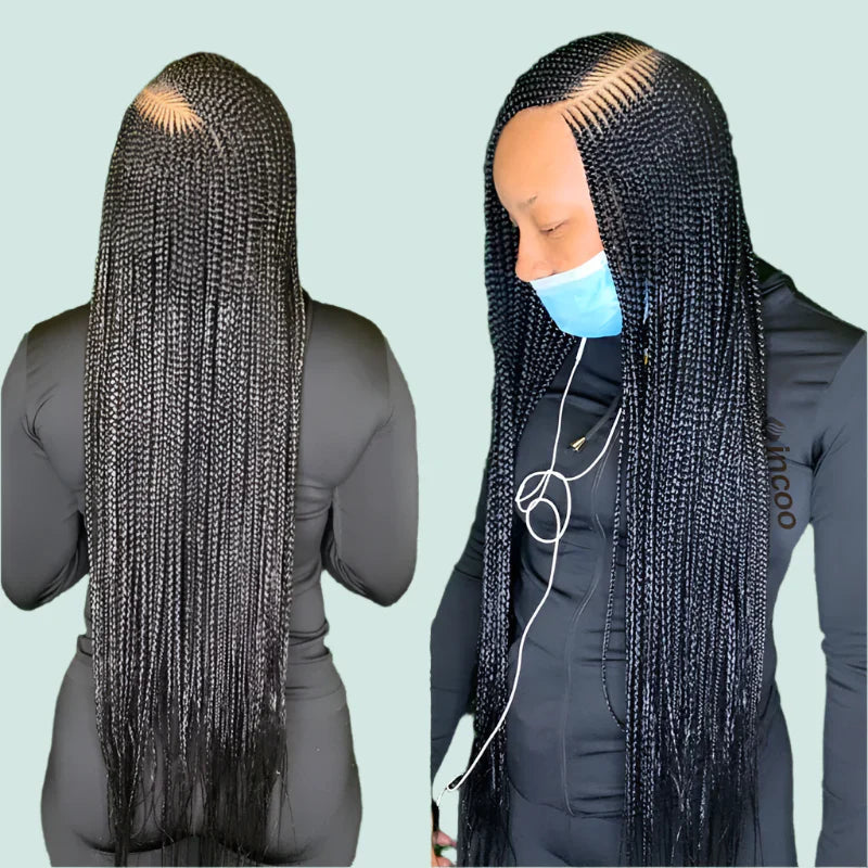 36" Long Side Part Braided Wig | Faux Locs, Box Braids & Cornrows | Full Lace Front | Synthetic Hair | Black Women