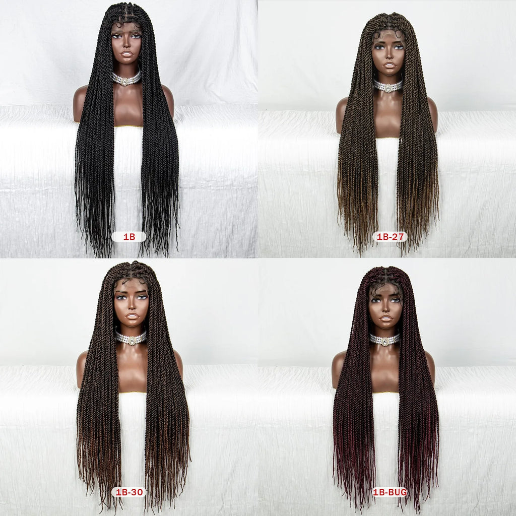 40" 360° HD Full Lace Knotless Twist Braids Wig | Blended Long Box Braids
