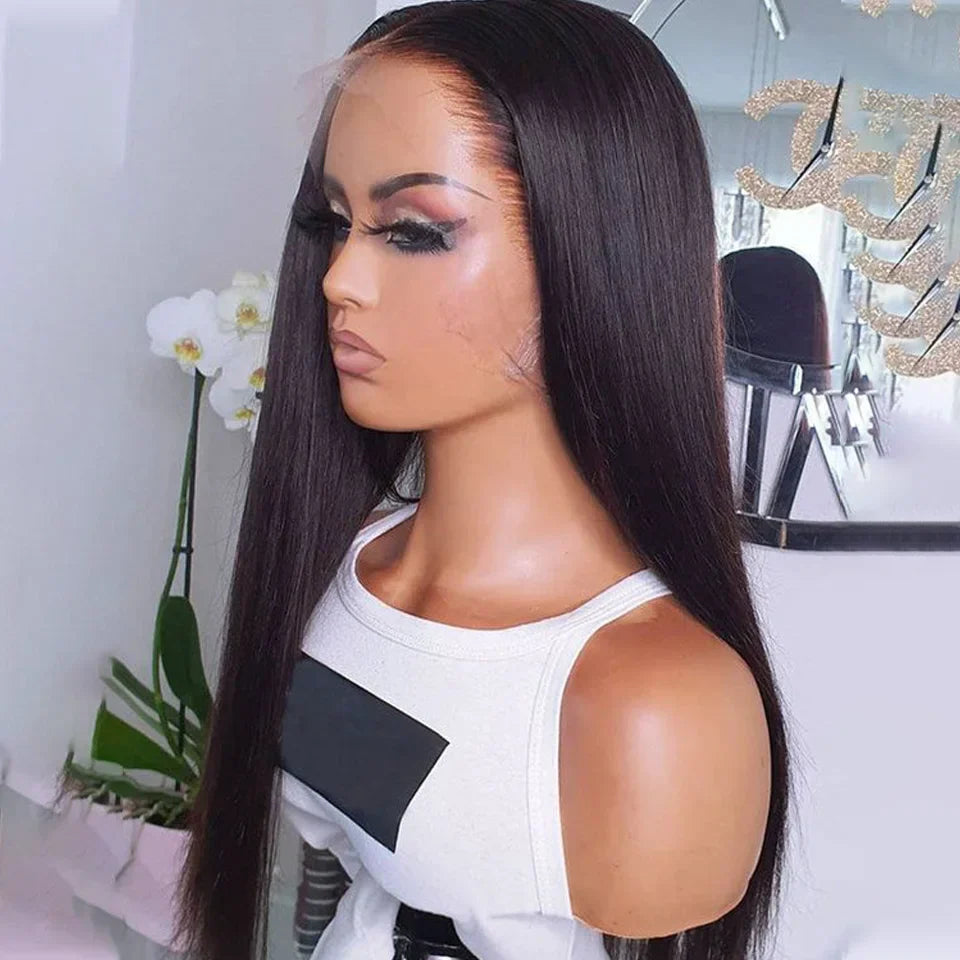 180D Straight Lace Front Wig Human Hair | Pre-Plucked 13x4 Brazilian Remy Frontal Wig (Light Brown Lace)
