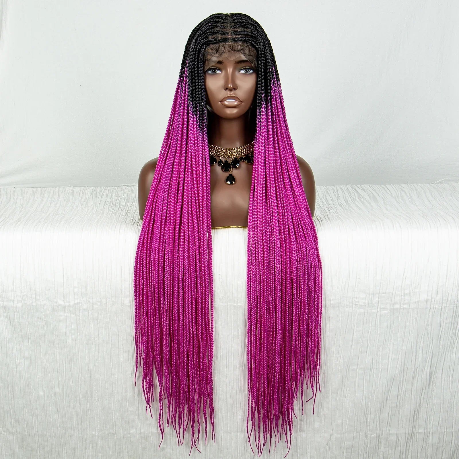 34" Ombre Straight Cornrow Box Braids Full Lace Wig - Long Synthetic Knotless Braids