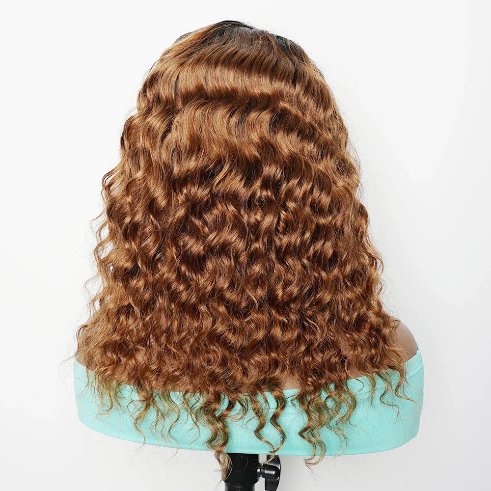 250% Density Ombre Ginger Brown Loose Deep Curly Wig | 13x4 Transparent Lace Front Human Hair