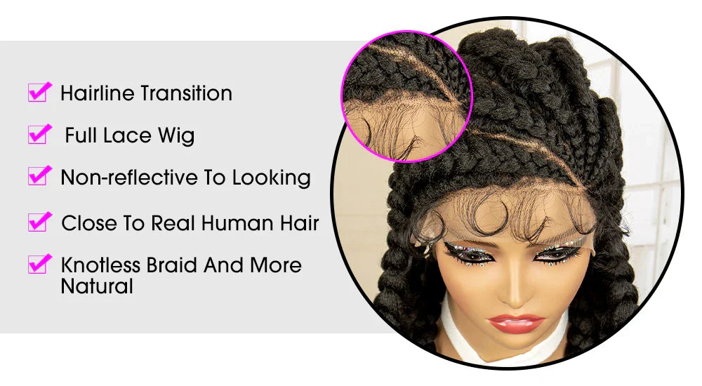 36" Extra Long Box Braided Full Lace Wig | Synthetic Braiding Wig | For Black Women | Lace Frontal Braids