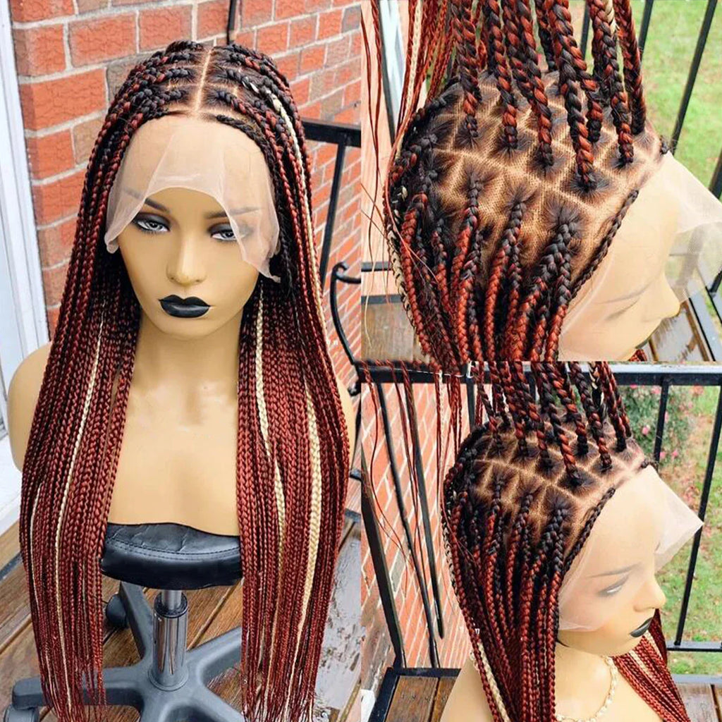 28" Platinum Grey Box Braided Wig | Full Lace | Kanekalon Synthetic Hair | Choose Lace Color