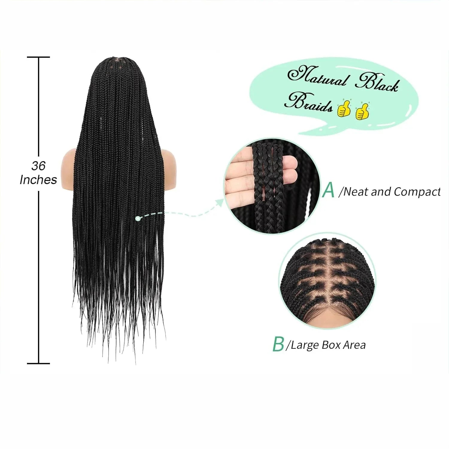 36" Knotless Box Braided Lace Front Wig | Baby Hair | Synthetic Braids for Black Women