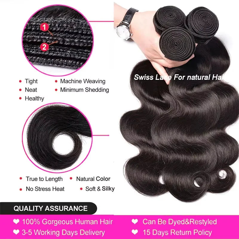 38-40" Loose Body Wave Brazilian Remy Hair Bundles | Water Wave Accents | 1/3/4 PCS Weave Extensions