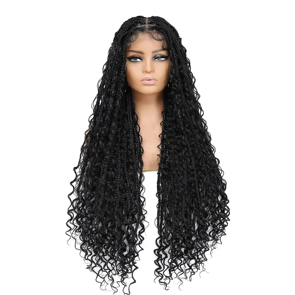 36" Knotless Box Braided Lace Front Wig | Baby Hair | Synthetic Braids for Black Women