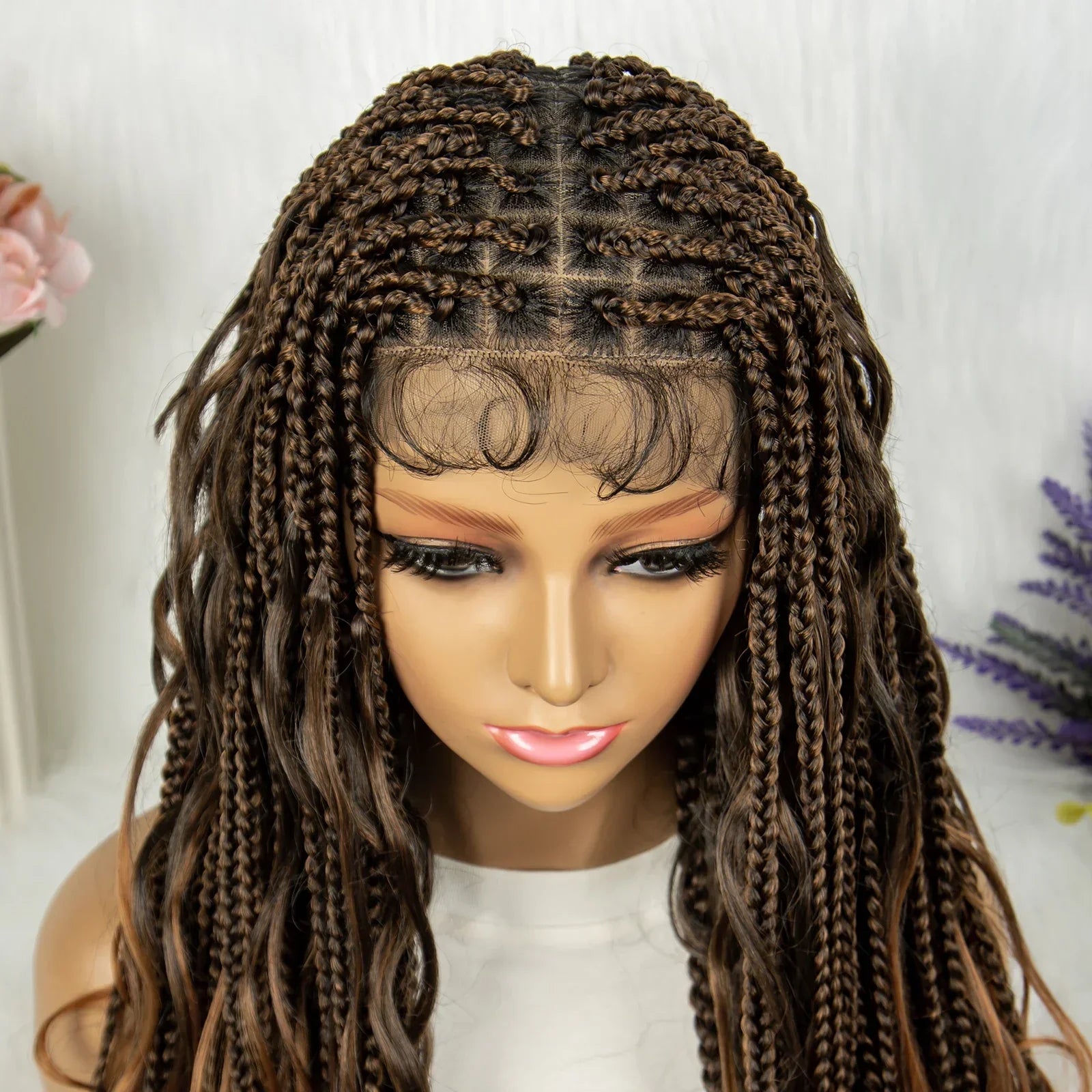 34" Full Lace Knotless Braided Wig with Baby Hair | Synthetic Lace Front Wig for Black Women | Long Braids