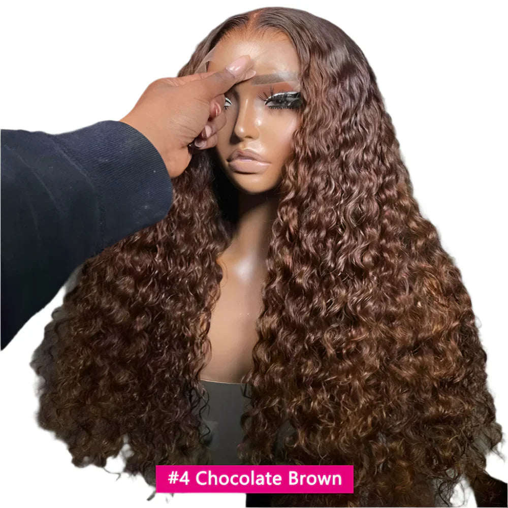 30" Curly Burgundy & Chocolate Brown 13x6 HD Lace Frontal Wig | 99J Colored Human Hair Wig for Women | Deep Wave