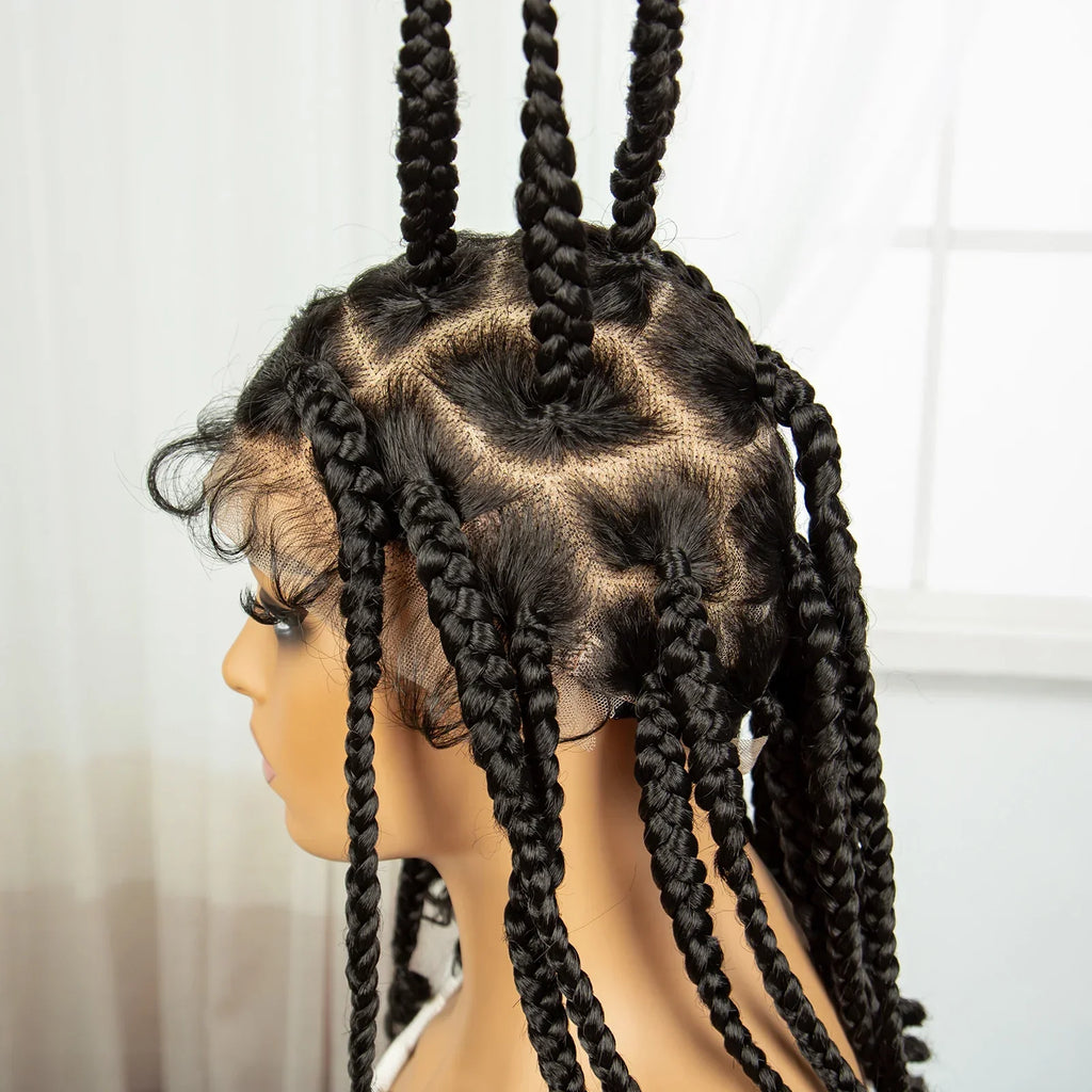 14" Short Braided Wig with Curly Ends | Knotless Box Braids | Full Lace Synthetic Wig for Black Women | Transparent Lace
