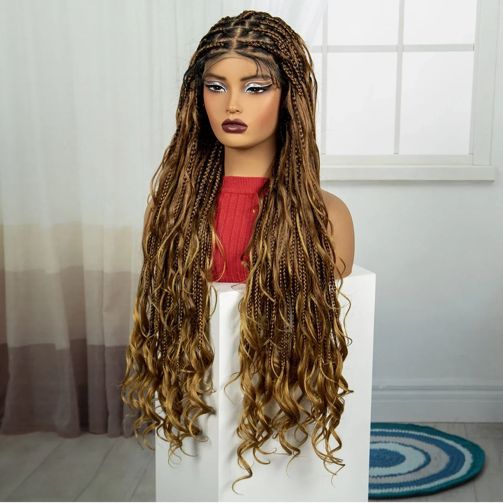 34" Boho Knotless Box Braids Wig | HD Full Lace | Ombre Twist | Baby Hair