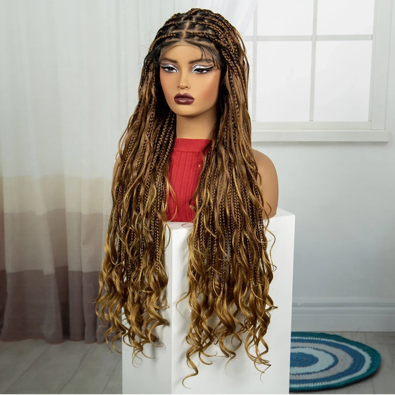 34" Boho Knotless Box Braids Wig | HD Full Lace | Ombre Twist | Baby Hair