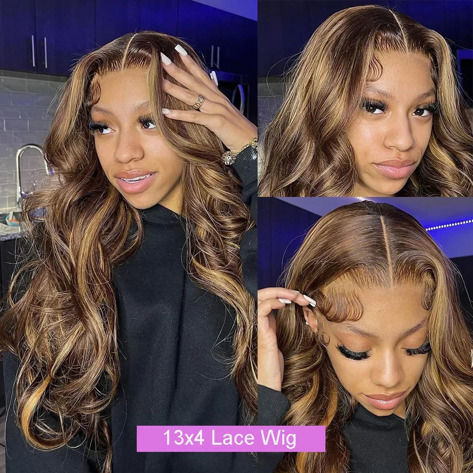 13x6 HD Transparent Body Wave Lace Front Wig | Highlighted Blonde 4/27 | Brazilian Remy Hair | Pre Plucked | Long Length