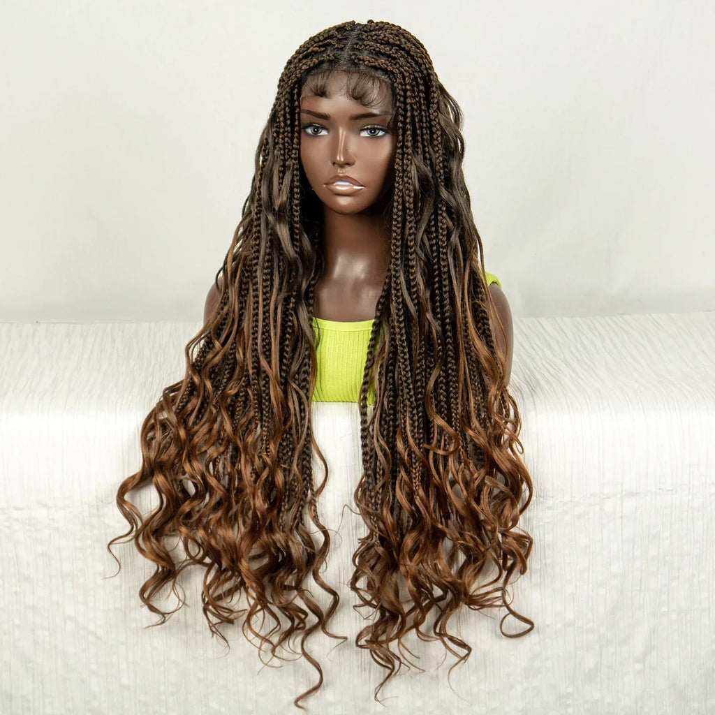 34" Ombre Curly Braids Wig | 1B/30 | Deep Wave | Full Lace | Baby Hair