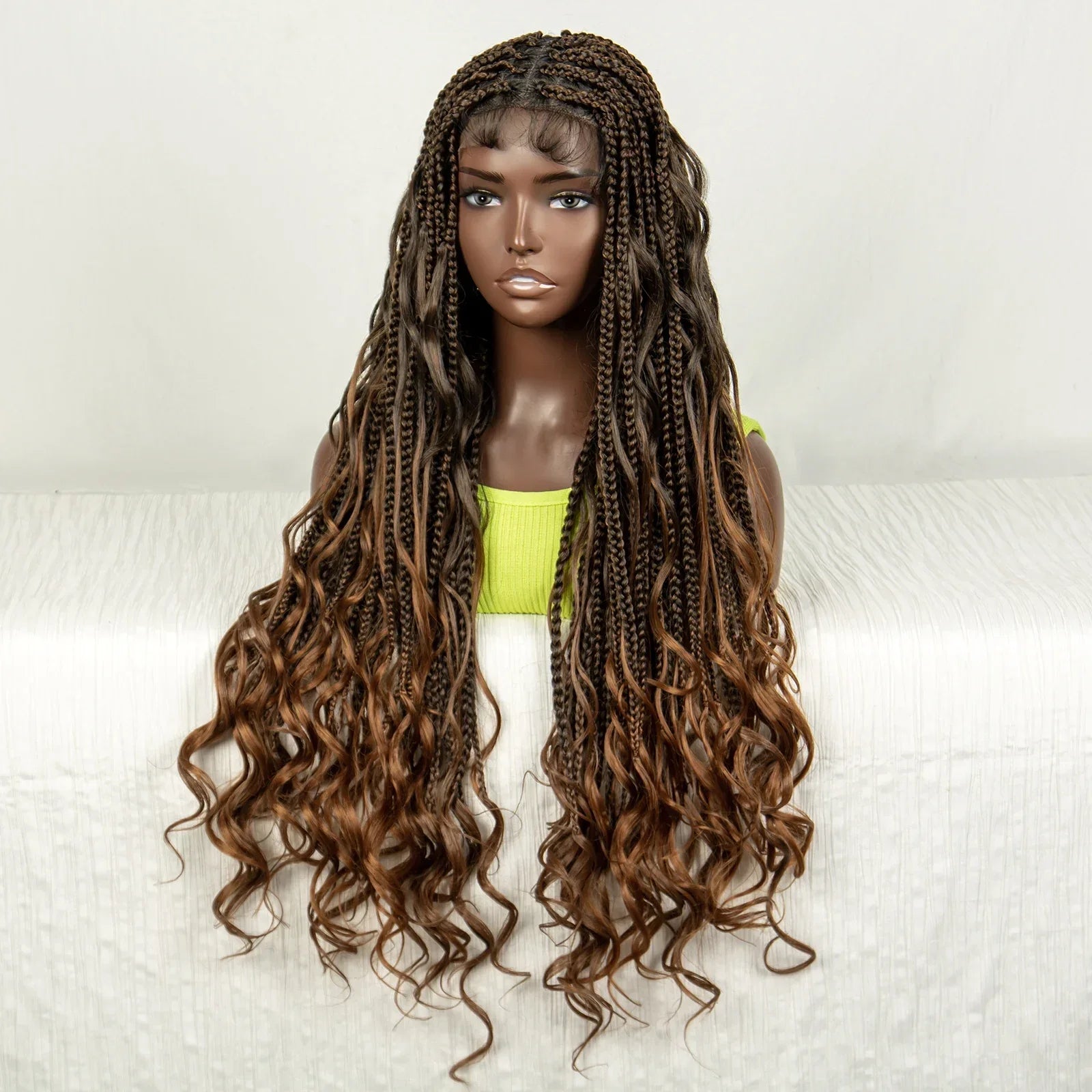 34" Ombre Curly Braids Wig | 1B/30 | Deep Wave | Full Lace | Baby Hair