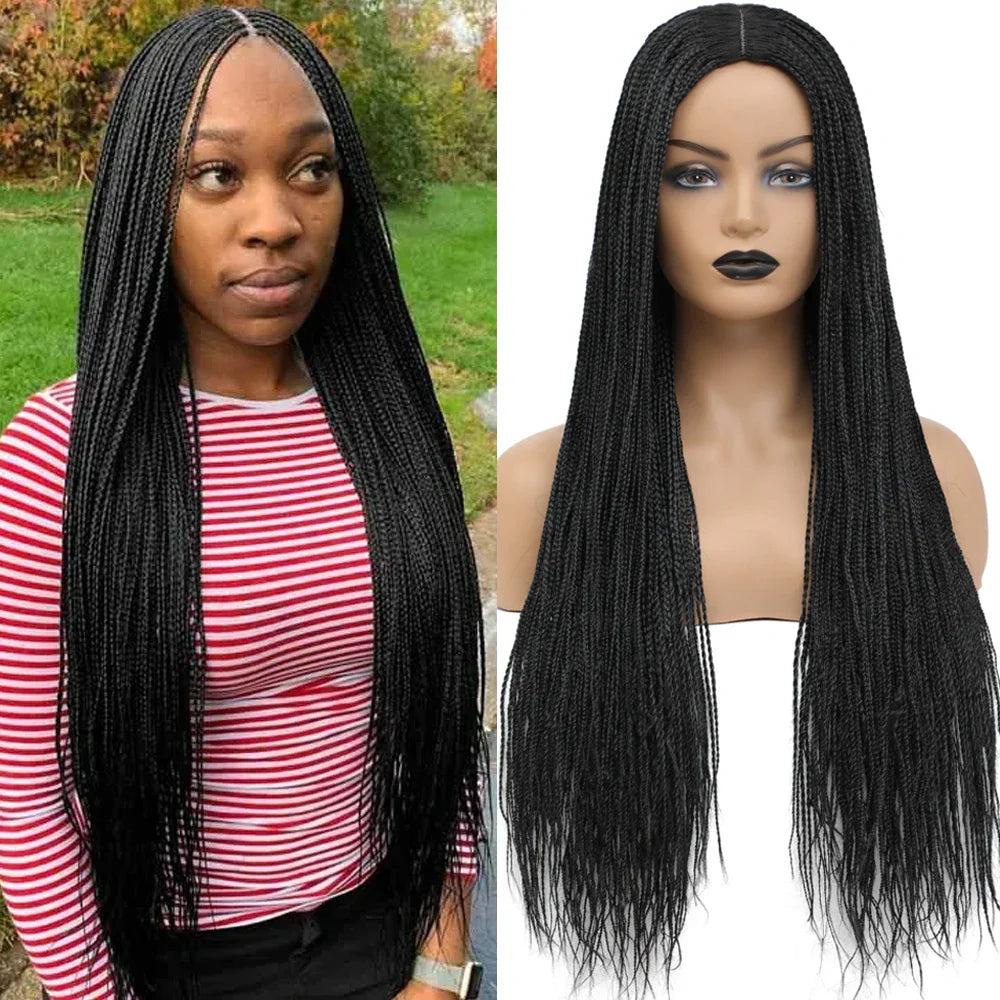 26" Long Box Braided Crochet Wig | Knotless Micro Twist Braids | Synthetic Hair Wig | 1B, 1B/27, 1B/30, 1B/Grey