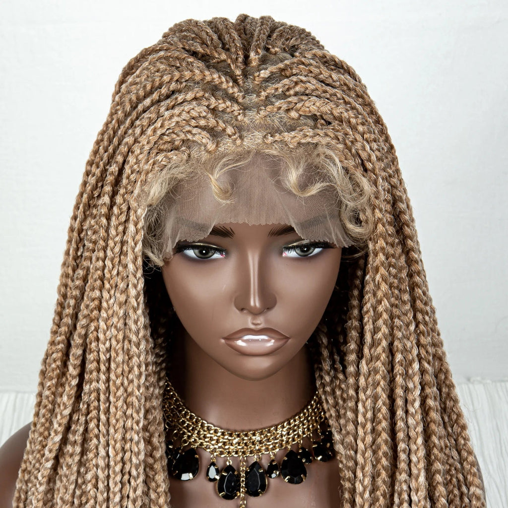 36" Water Wave Braided Wig | Lace Front | Baby Hair | Long Braids