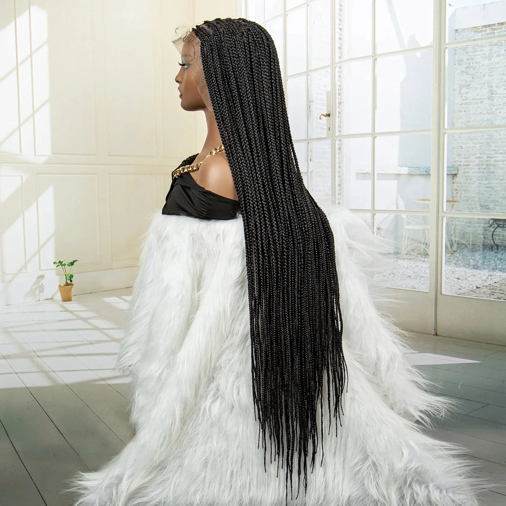 36" 613 Full Lace Knotless Box Braided Wig | Transparent HD Lace | Baby Hair | Synthetic Wig for Black Women