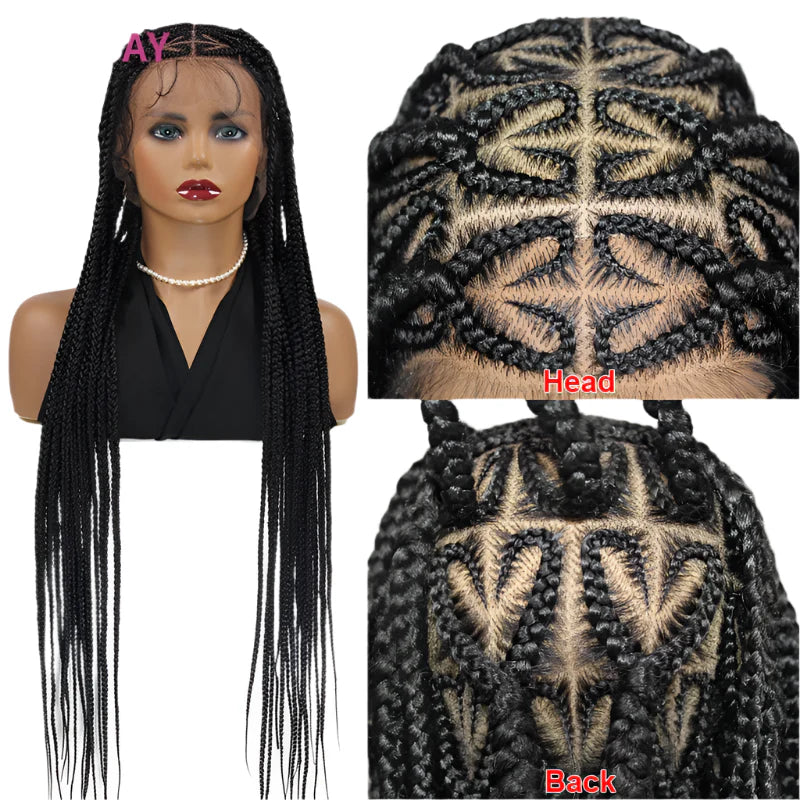 36" Heart Box Braids Lace Wig | Full Lace Cornrow Braids | Synthetic Braided Wig for Black Women | Clearance