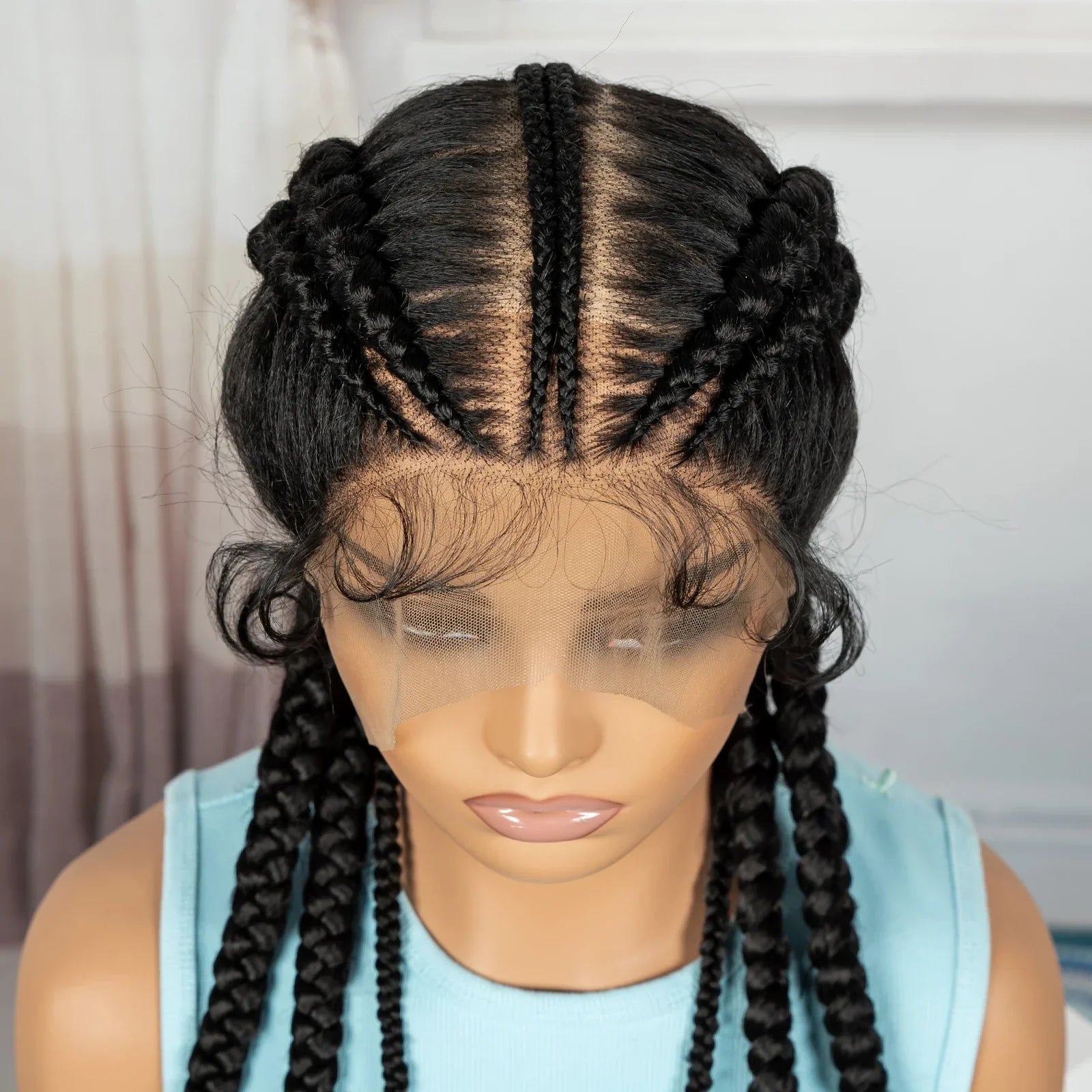 36" Full Lace Cornrow Braided Wig | Knotless Braids | Synthetic Natural Braided Lace Wig with Baby Hair for Black Women