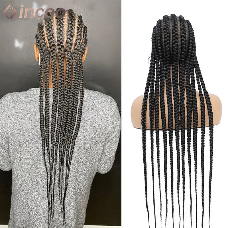 36" Ombre Honey Blonde Box Braids Wig | Full Lace | Cornrow Accents | Black to Blonde