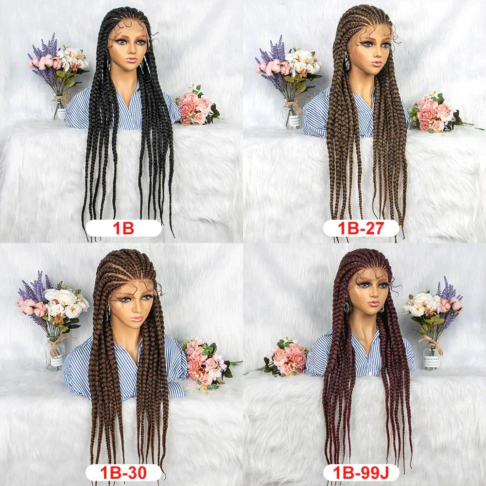 36" Box Braids Full Lace Wig | Baby Hair | Heat Resistant Synthetic Braids | Black Women