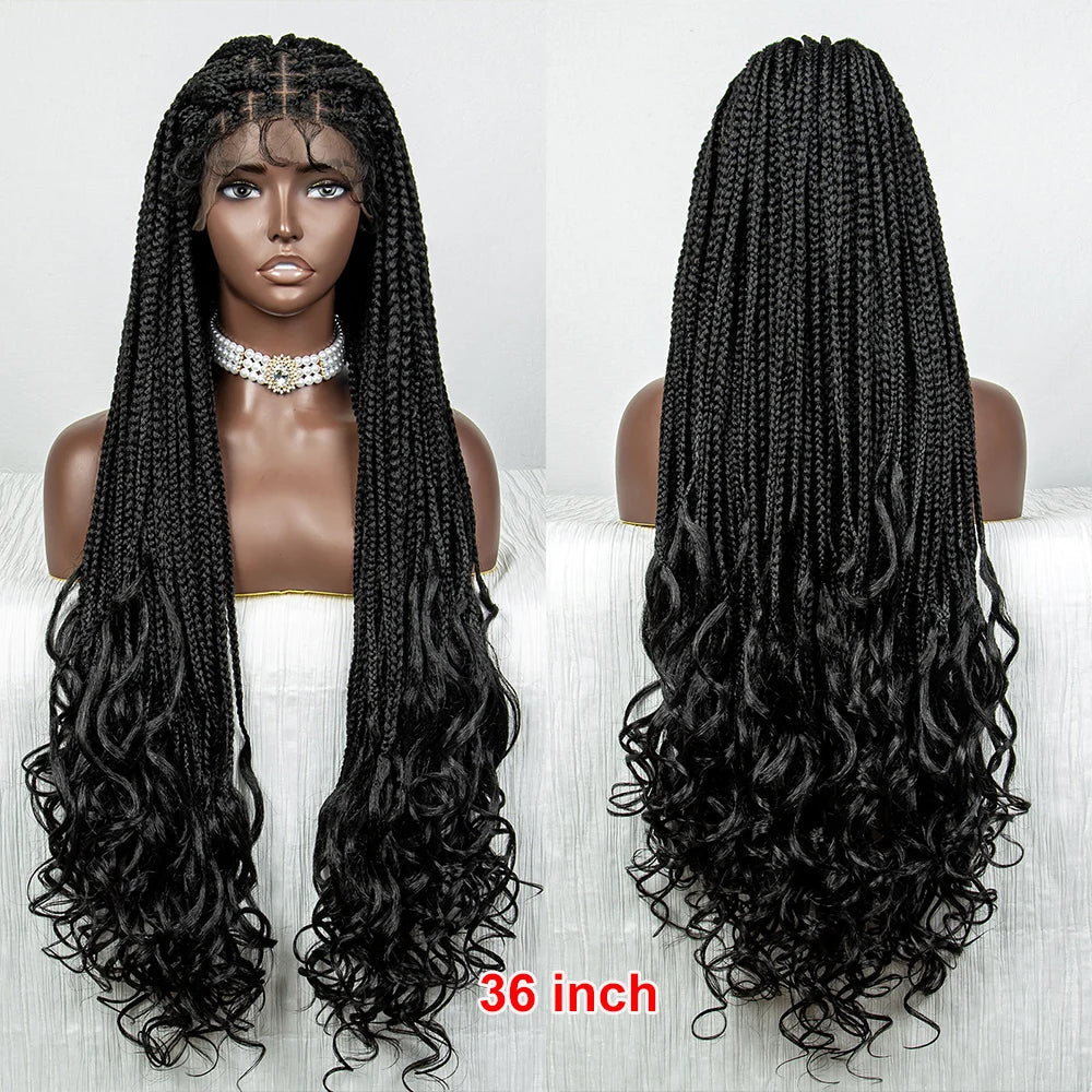 36" Water Wave Braided Wig | Lace Front | Baby Hair | Long Braids