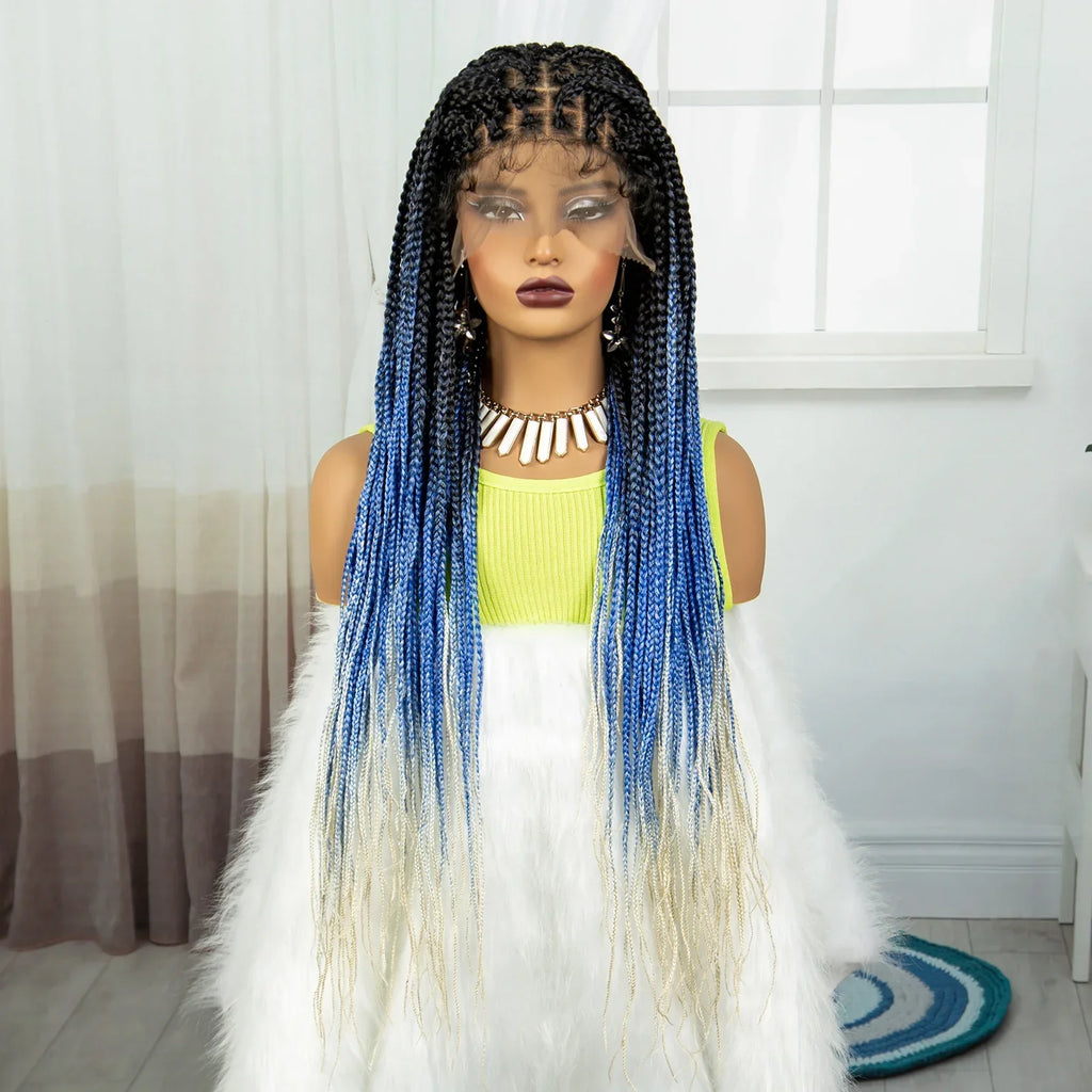 36" Burgundy Knotless Box Braids Wig | 9x6 Lace Front | Baby Hair