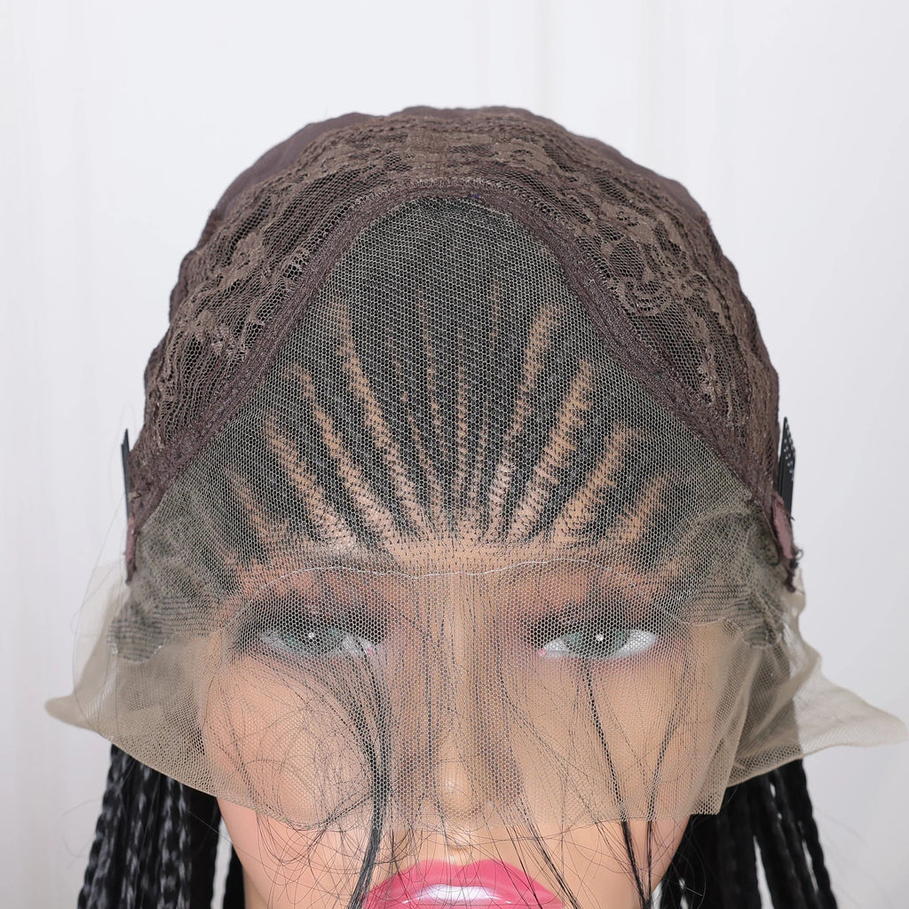 13x4 Goddess Faux Locs Braided Wig | Knotless Twist Box Braids | Long Synthetic Lace Front | Bleached Knots