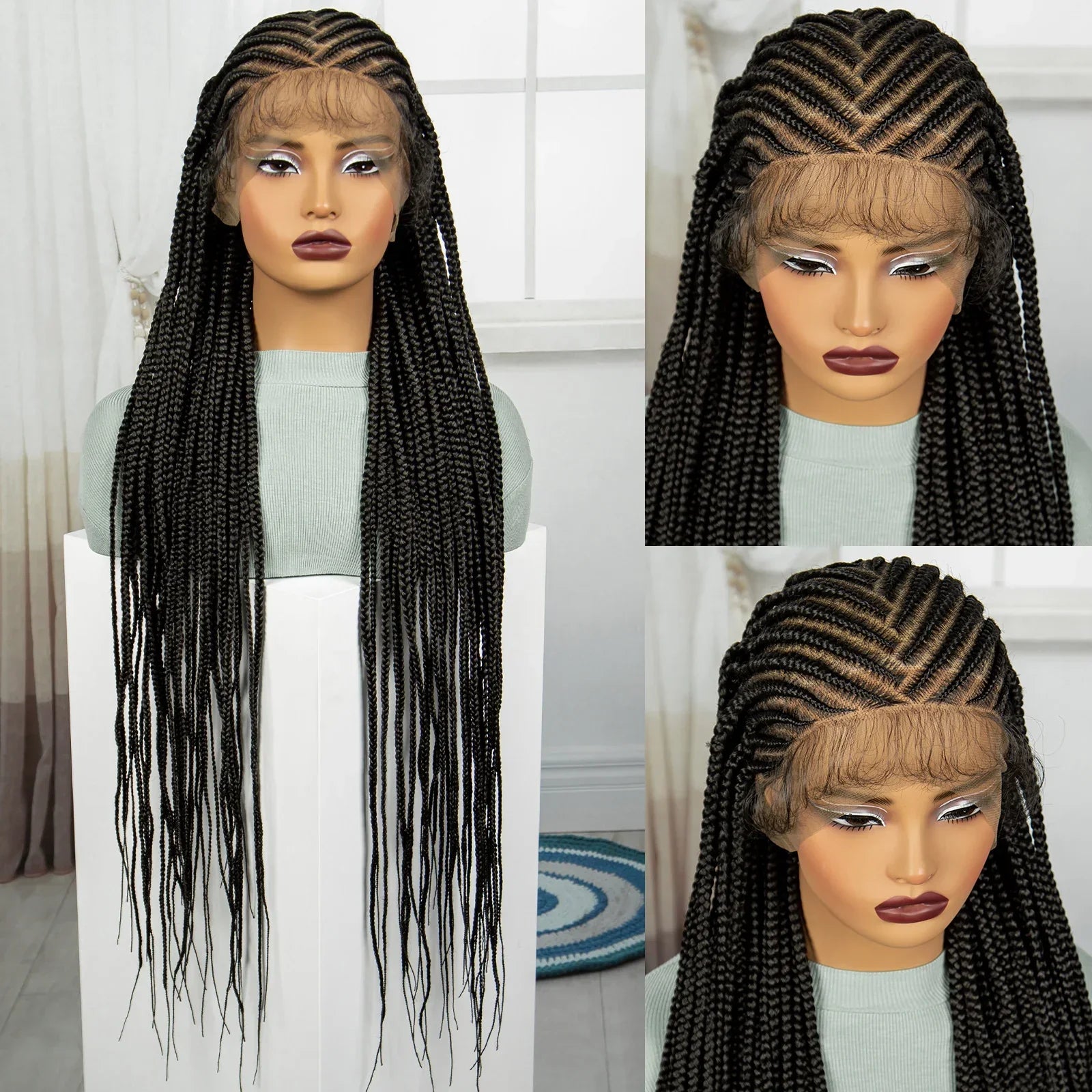 36" Knotless Cornrow Braids Wig | Transparent Full Lace | Baby Hair