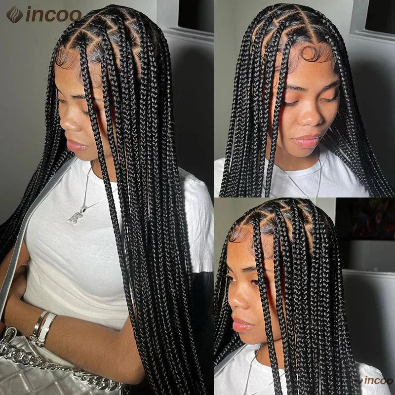 36" Jumbo Knotless Box Braided Full Lace Front Wig | Cornrows | Synthetic Braids | Black Women