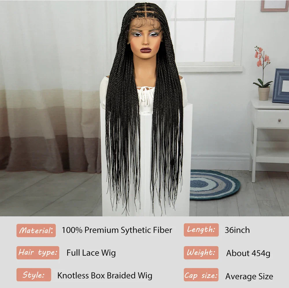 36" Knotless Box Braids Wig | Transparent Full Lace | Baby Hair