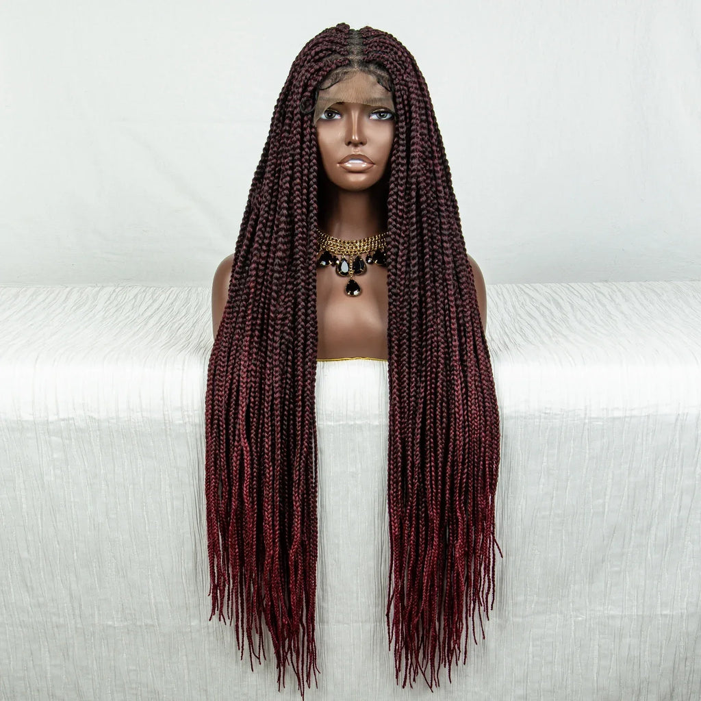 34" Ombre Straight Cornrow Box Braids Full Lace Wig - Long Synthetic Knotless Braids