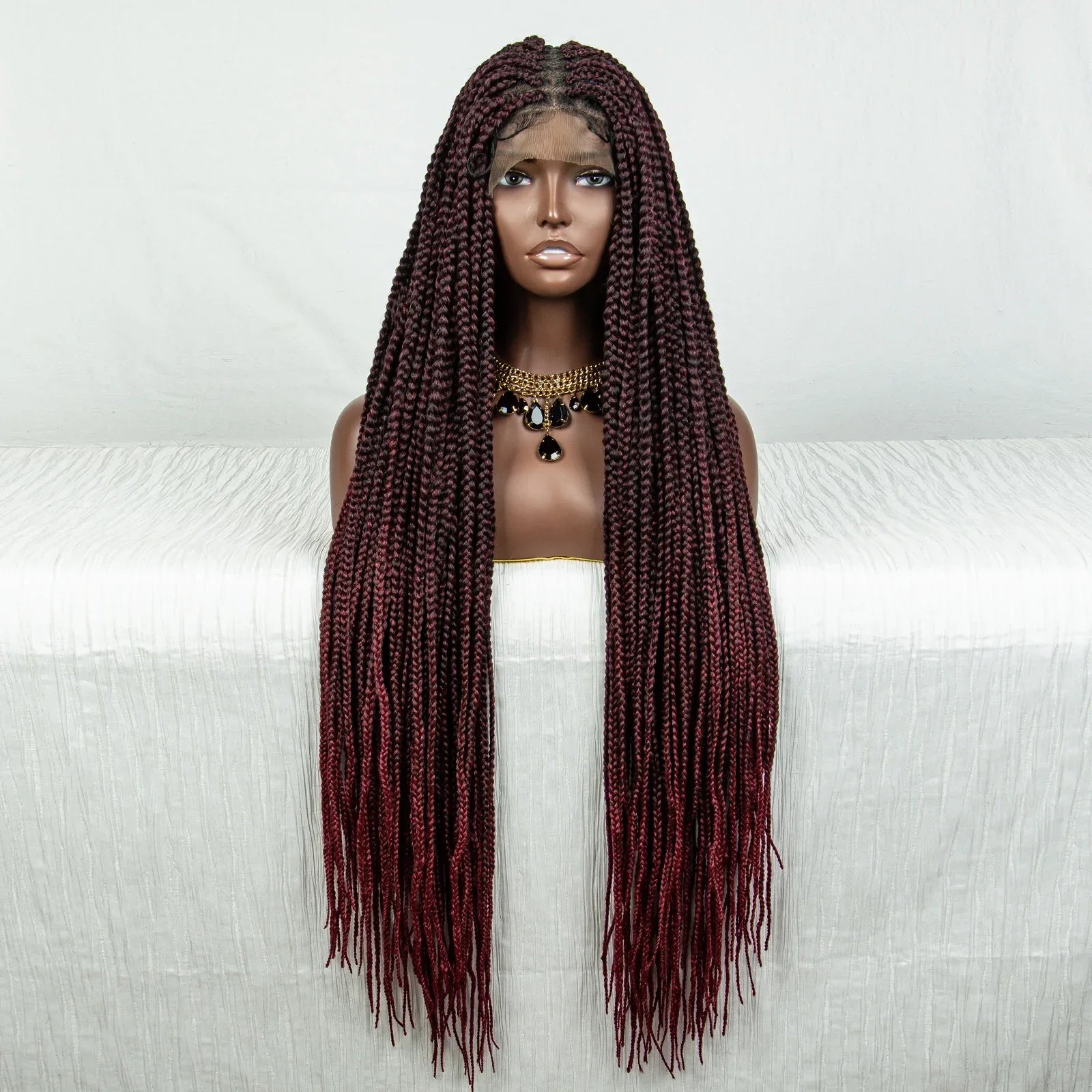 34" Ombre Straight Cornrow Box Braids Full Lace Wig - Long Synthetic Knotless Braids