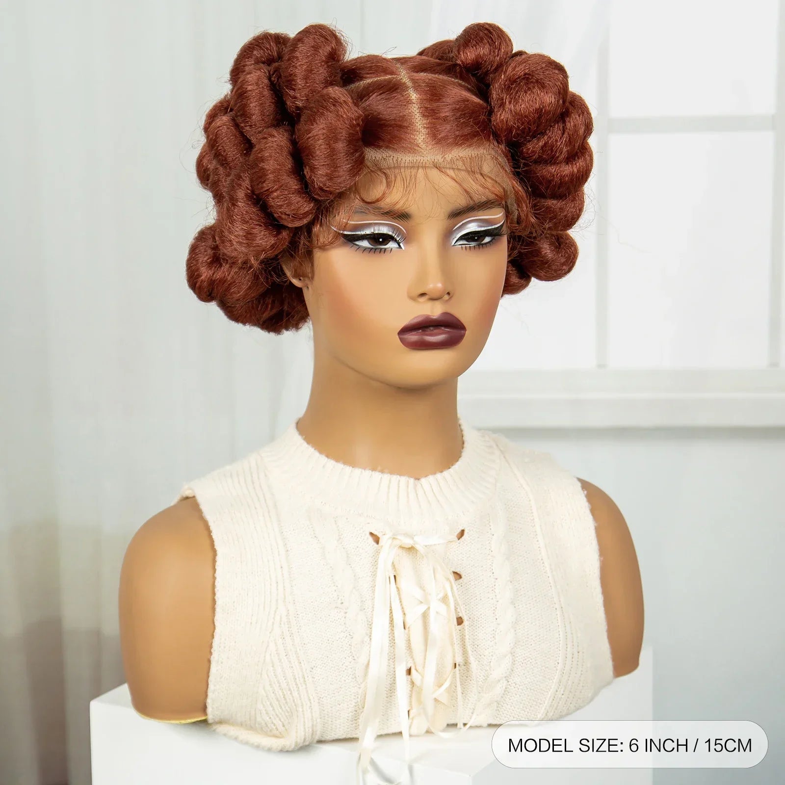 6" Short Bantu Knotless Braids Wig | 1B/30 Ombre | Full Lace